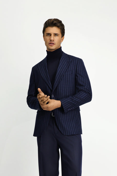 Dark Navy 6 Drop Regular Fit Striped Wool Classic Jacket