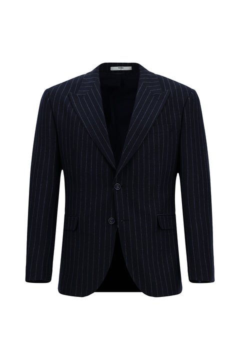 Dark Navy 6 Drop Regular Fit Striped Wool Classic Jacket