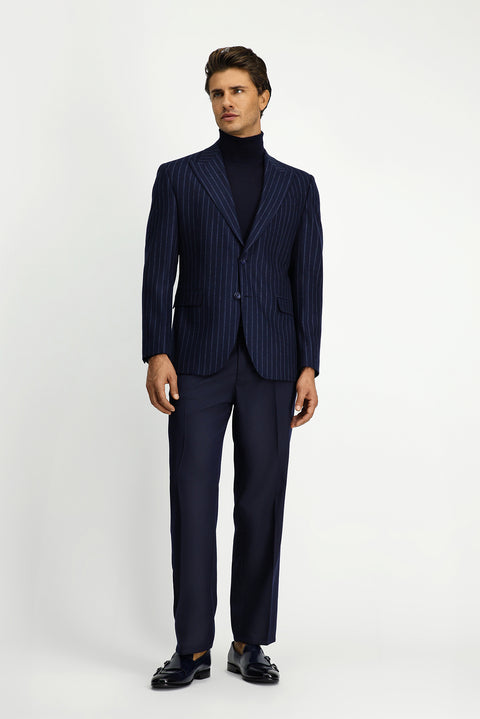 Dark Navy 6 Drop Regular Fit Striped Wool Classic Jacket