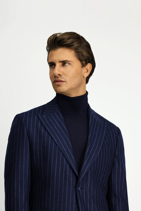 Dark Navy 6 Drop Regular Fit Striped Wool Classic Jacket