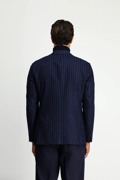 Dark Navy 6 Drop Regular Fit Striped Wool Classic Jacket