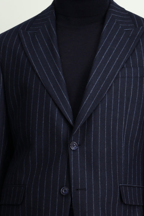 Dark Navy 6 Drop Regular Fit Striped Wool Classic Jacket