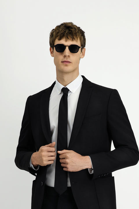 Siyah 7 Drop Super Slim Fit Eksra Dar Kesim Klasik Ceket