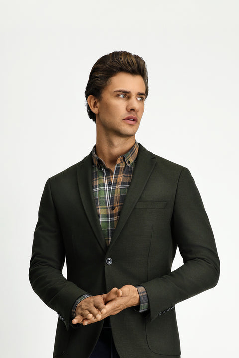 Dark Khaki 7 Drop Super Slim Fit Extra Narrow Cut Classic Jacket