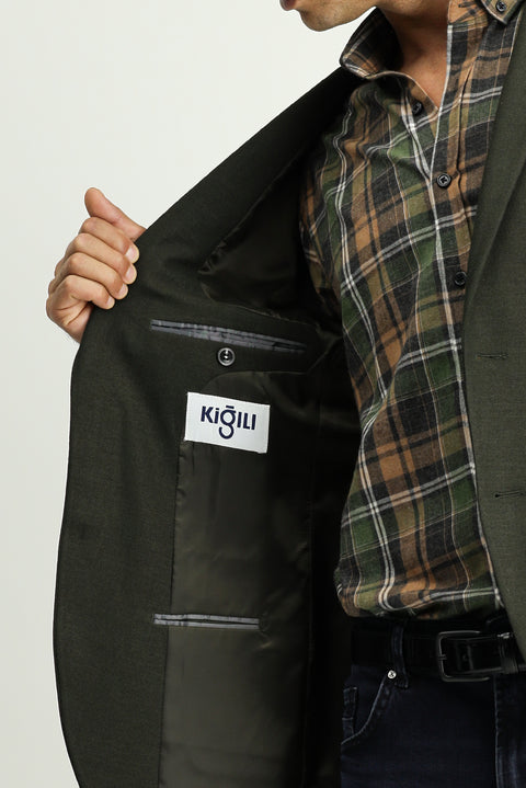 Dark Khaki 7 Drop Super Slim Fit Extra Narrow Cut Classic Jacket