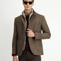 Medium Brown 6 Drop Regular Fit Standard Cut Patterned Wool Sporty Monstra Jacket