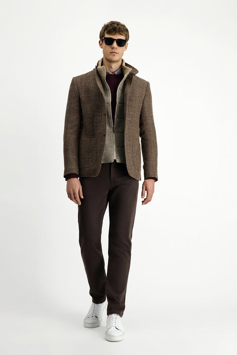 Medium Brown 6 Drop Regular Fit Standard Cut Patterned Wool Sporty Monstra Jacket
