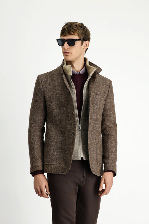 Medium Brown 6 Drop Regular Fit Standard Cut Patterned Wool Sporty Monstra Jacket