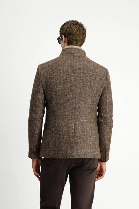 Medium Brown 6 Drop Regular Fit Standard Cut Patterned Wool Sporty Monstra Jacket