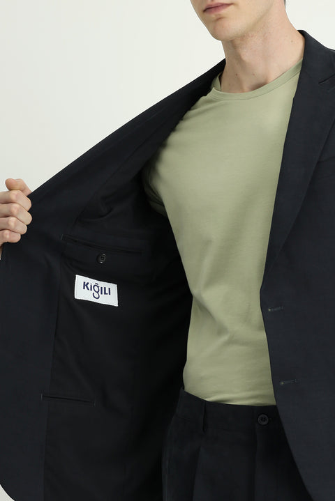 Black 6 Drop Regular Fit Standard Cut Modal Blend Patch Pocket Mono Collar Sport Jacket