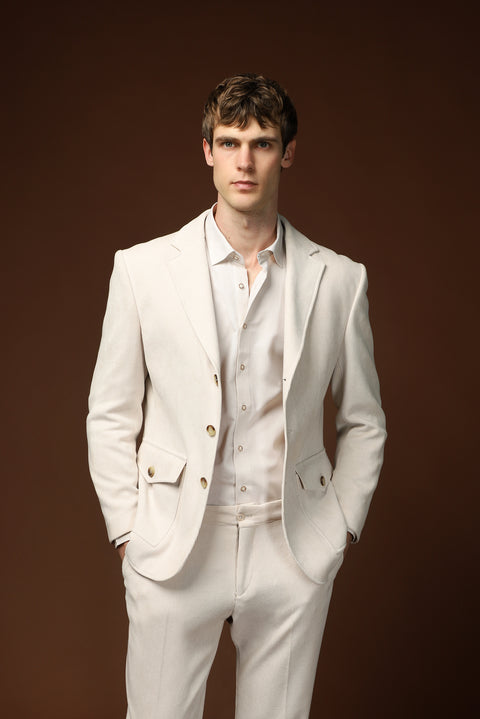 Off-white 6-drop Regular Fit Patterned Sport Jacket