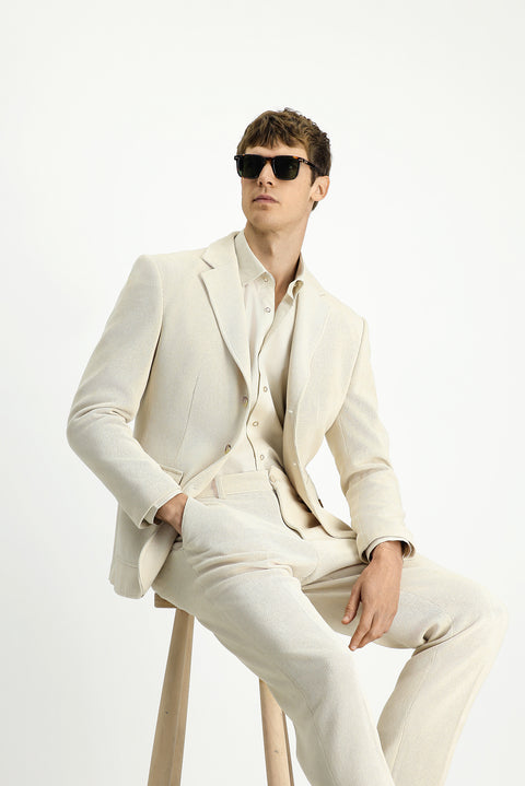 Off-white 6-drop Regular Fit Patterned Sport Jacket