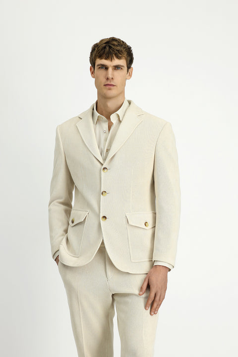 Off-white 6-drop Regular Fit Patterned Sport Jacket