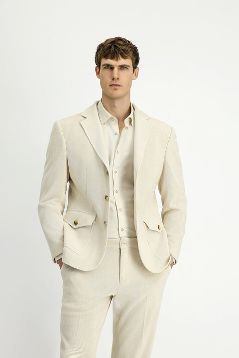 Off-white 6-drop Regular Fit Patterned Sport Jacket
