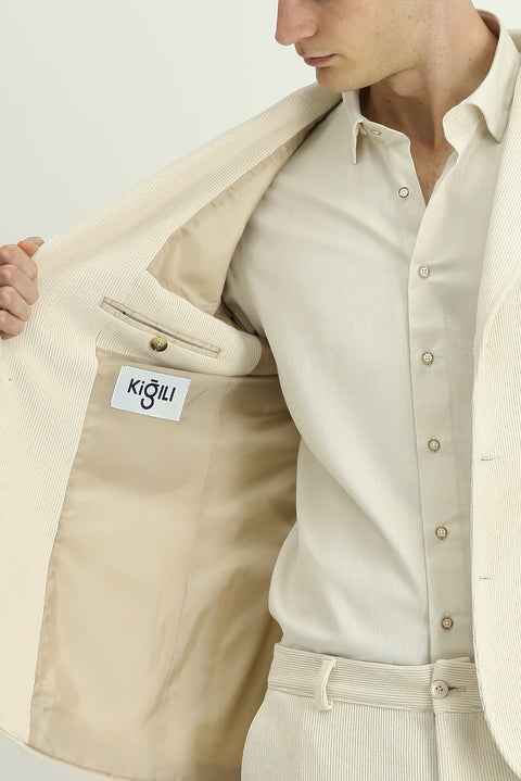Off-white 6-drop Regular Fit Patterned Sport Jacket