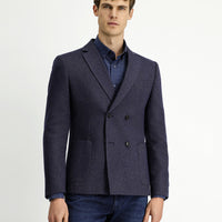 Medium Navy 6 Drop Regular Fit Standard Cut Wool Patterned Double-Breasted Jacket