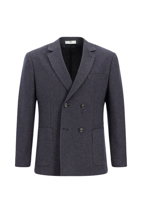 Medium Navy 6 Drop Regular Fit Standard Cut Wool Patterned Double-Breasted Jacket