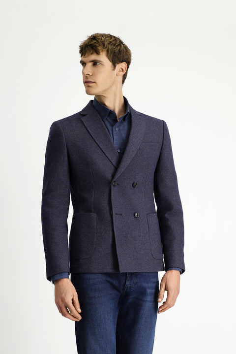 Medium Navy 6 Drop Regular Fit Standard Cut Wool Patterned Double-Breasted Jacket
