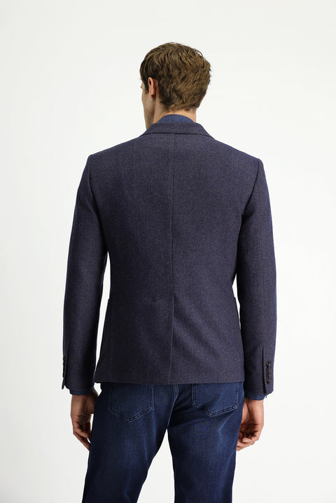 Medium Navy 6 Drop Regular Fit Standard Cut Wool Patterned Double-Breasted Jacket