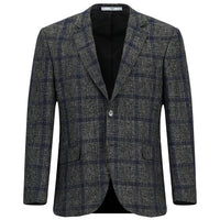 Dark Gray 8-Drop Muscle Fit Long Athletic Cut Plaid Wool Jacket