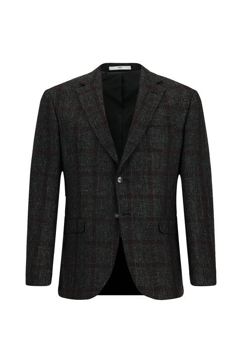 Dark Anthracite 4-Drop Relaxed Fit Plaid Wool Jacket