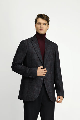  Koyu Antrasit 4 Drop Relaxed Fit Rahat Kesim Ekose Yünlü Ceket