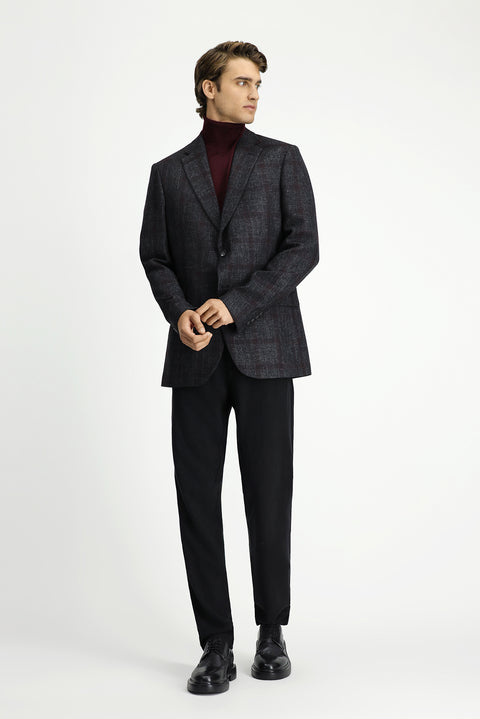 Dark Anthracite 4-Drop Relaxed Fit Plaid Wool Jacket
