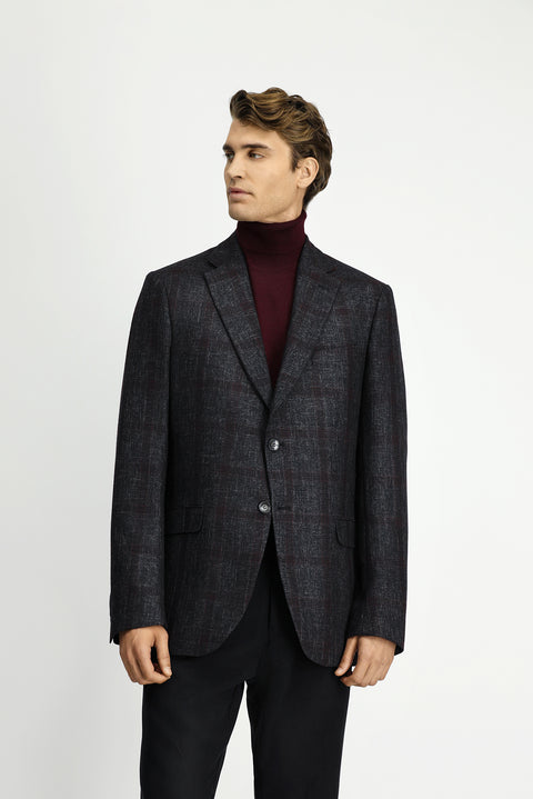 Dark Anthracite 4-Drop Relaxed Fit Plaid Wool Jacket