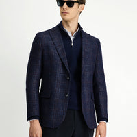 Dark Navy 6 Drop Regular Fit Standard Cut Wool Plaid Jacket