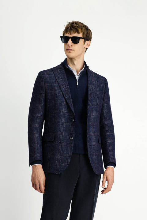 Dark Navy 6 Drop Regular Fit Standard Cut Wool Plaid Jacket