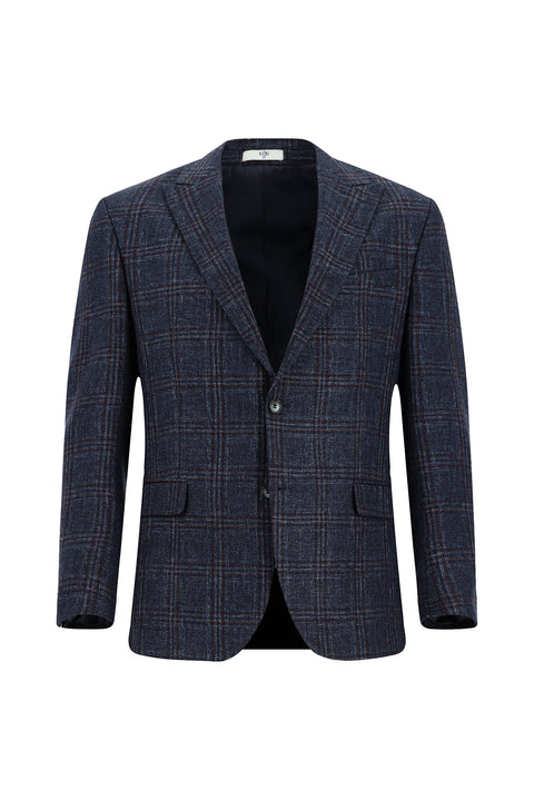 Dark Navy 6 Drop Regular Fit Standard Cut Wool Plaid Jacket