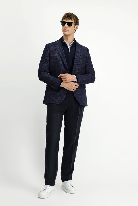 Dark Navy 6 Drop Regular Fit Standard Cut Wool Plaid Jacket