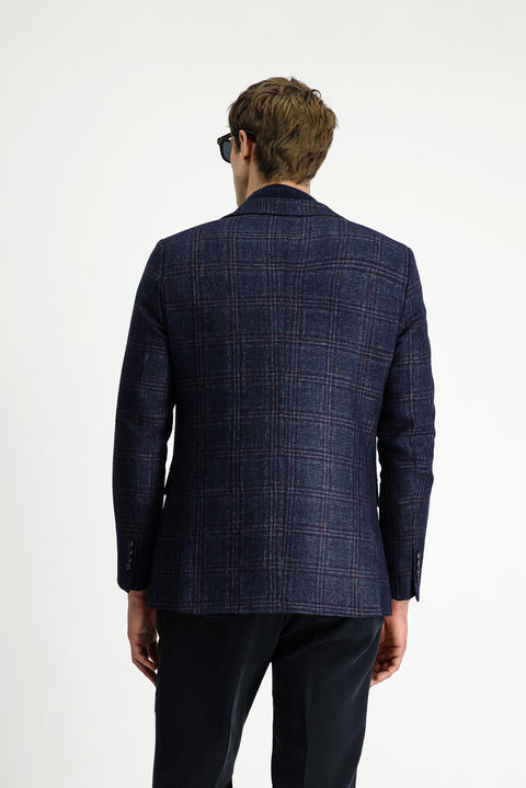 Dark Navy 6 Drop Regular Fit Standard Cut Wool Plaid Jacket