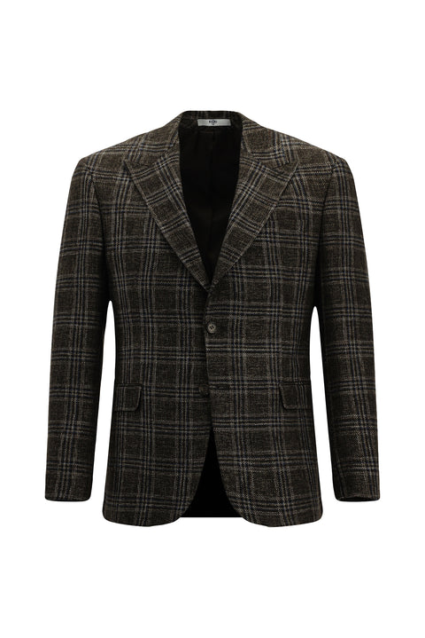 Dark Brown 6 Drop Regular Fit Standard Cut Wool Plaid Jacket