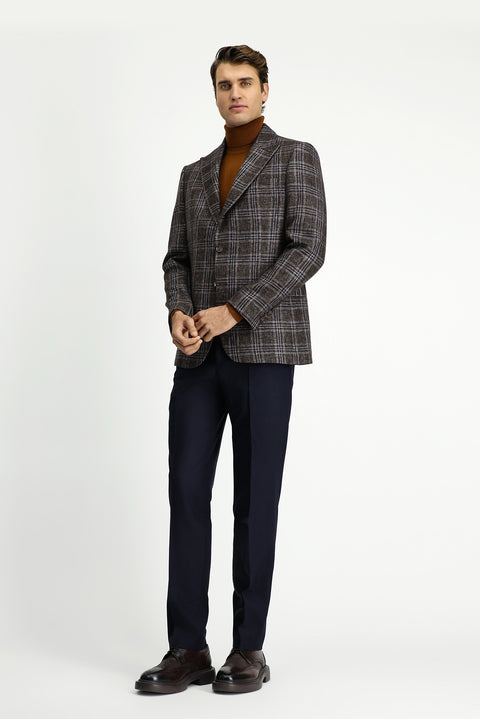 Dark Brown 6 Drop Regular Fit Standard Cut Wool Plaid Jacket