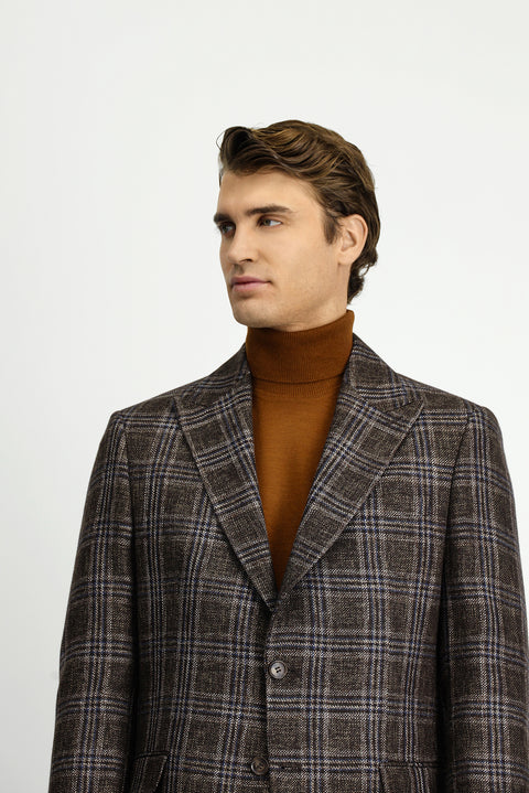 Dark Brown 6 Drop Regular Fit Standard Cut Wool Plaid Jacket