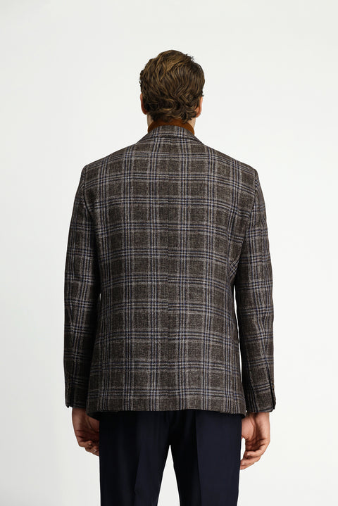 Dark Brown 6 Drop Regular Fit Standard Cut Wool Plaid Jacket