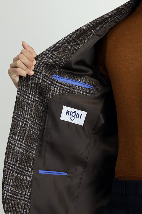 Dark Brown 6 Drop Regular Fit Standard Cut Wool Plaid Jacket