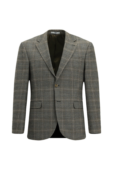 Dark Mink 8 Drop Muscle Fit Long Athletic Cut Classic Plaid Jacket
