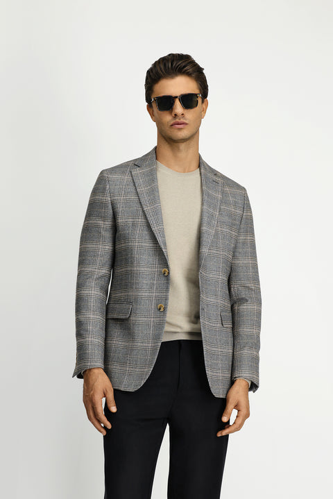 Dark Mink 8 Drop Muscle Fit Long Athletic Cut Classic Plaid Jacket