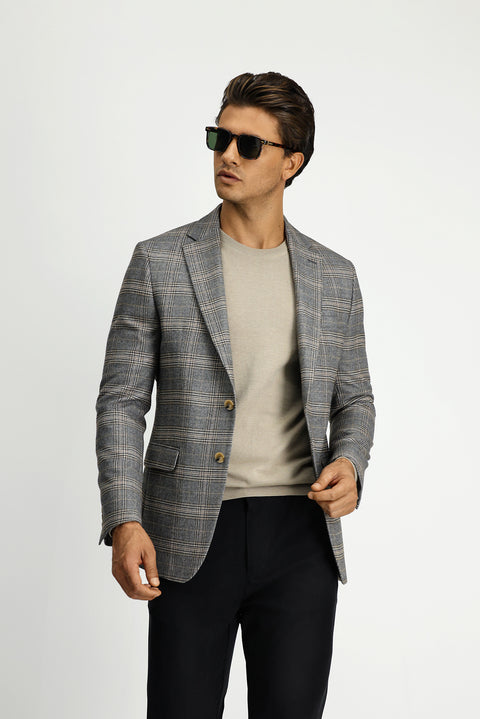 Dark Mink 8 Drop Muscle Fit Long Athletic Cut Classic Plaid Jacket
