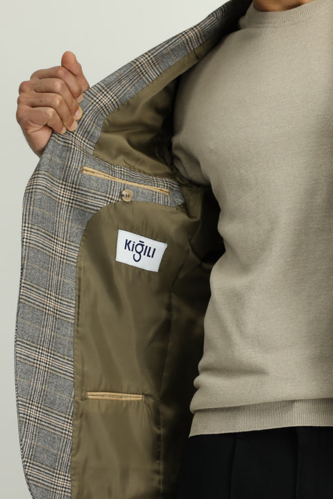 Dark Mink 6 Drop Regular Fit Classic Plaid Jacket