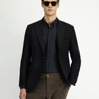 Dark Brown 8 Drop Muscle Fit Long Athletic Cut Wool Plaid Jacket