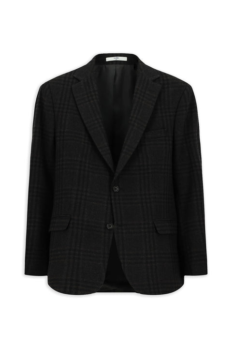 Dark Brown 8 Drop Muscle Fit Long Athletic Cut Wool Plaid Jacket