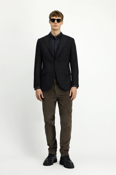 Dark Brown 6 Drop Regular Fit Standard Cut Wool Plaid Jacket