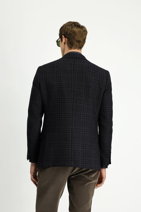 Dark Brown 8 Drop Muscle Fit Long Athletic Cut Wool Plaid Jacket