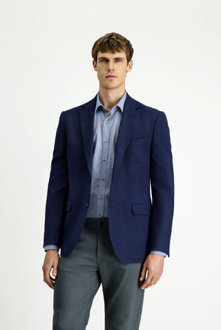  Koyu Lacivert 4 Drop Relaxed Fit Rahat Kesim Klasik Ekose Ceket