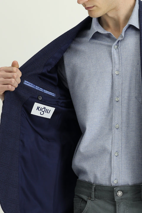 Dark Navy 7 Drop Slim Fit Classic Plaid Jacket