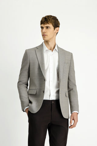  Orta Bej 7 Drop Slim Fit Dar Kesim Klasik Ekose Ceket