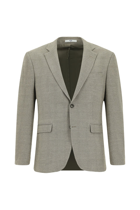 Medium Beige 4-Drop Relaxed Fit Classic Plaid Jacket